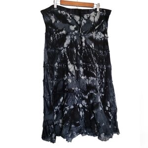 Vintage black tiedye tiered cotton midi broom skirt